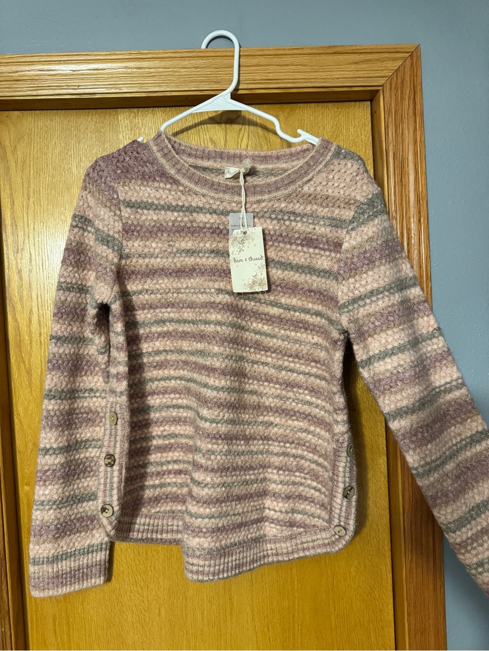 Hem & Thread Striped Crewneck Sweater in Pink and Gray